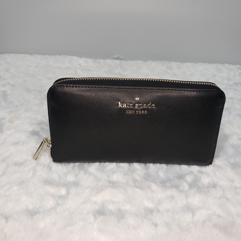 Kate Spade Staci Large Continental Zip Wallet Black Saffiano Leather